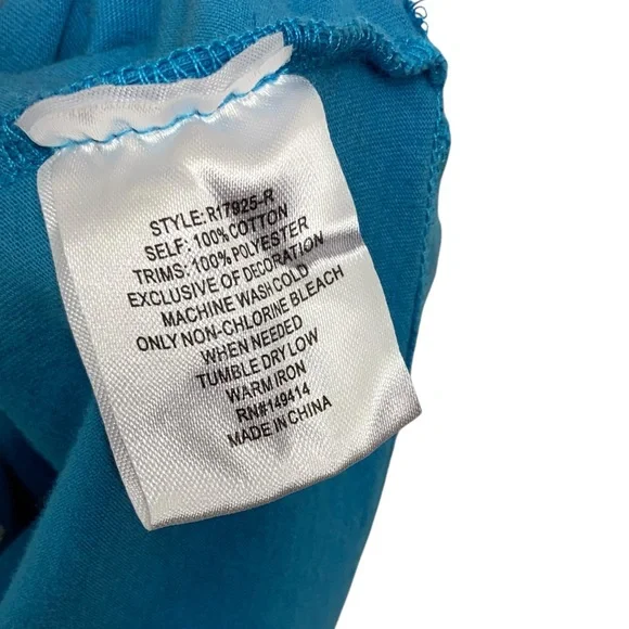 JOHNNY WAS Embroidered T-Shirt Top Floral Snake Design Blue Beige Cotton Tee i13 - Picture 4 of 6